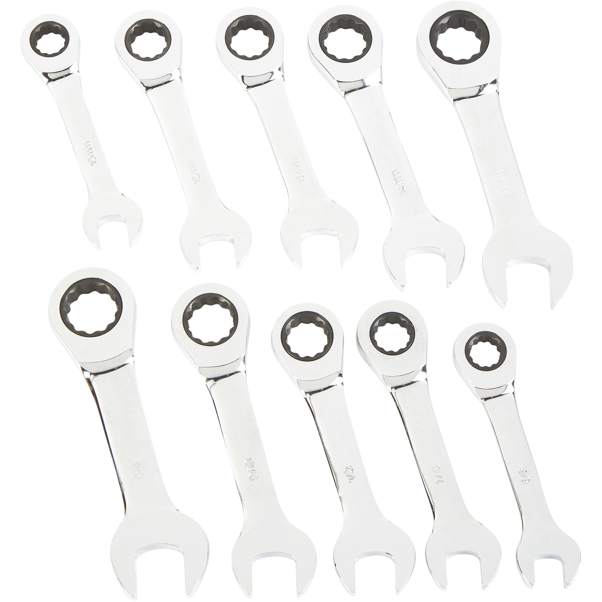 Klutch SAE Metric Stubby Ratcheting Wrench Set 10 Pc Northern Tool